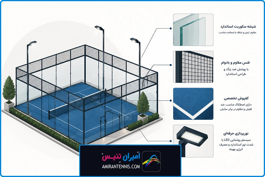 ساخت زمین پدل در ولنجک | کیفیت تجهیزات و متریال